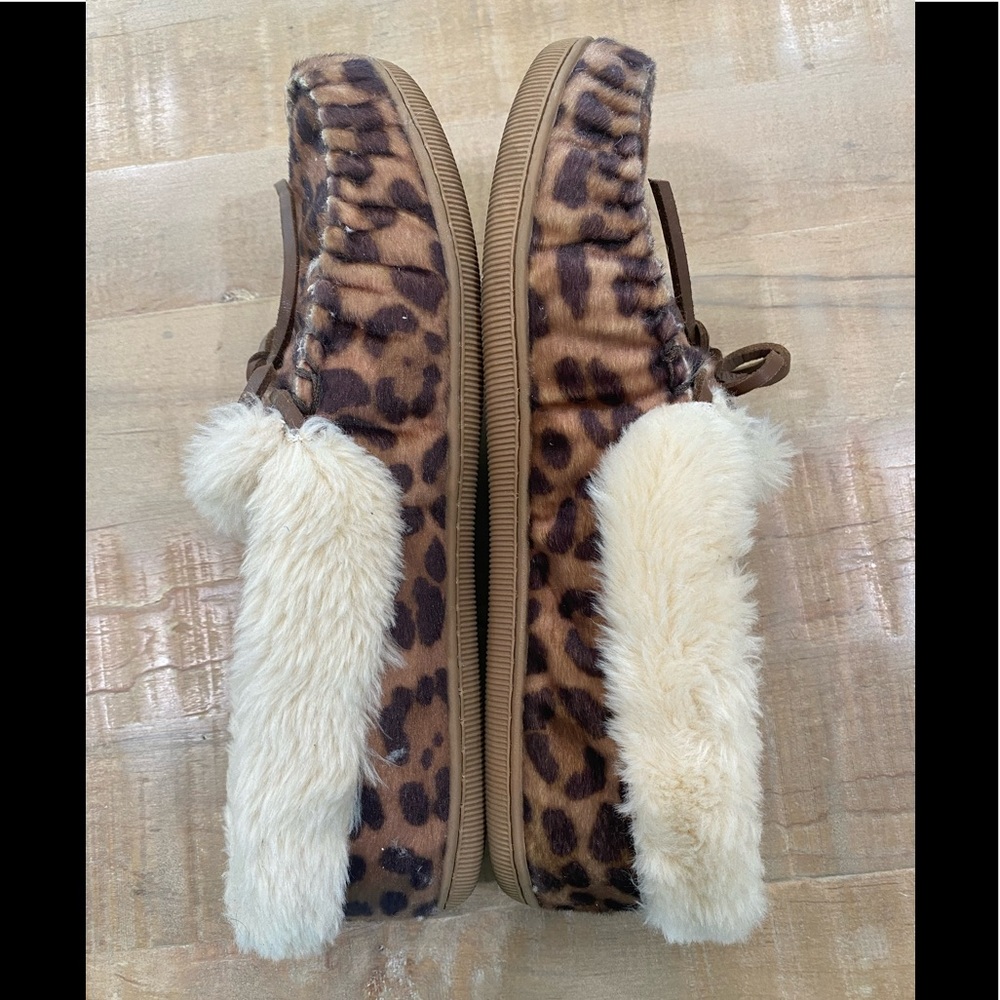 JCrew leopard moccasin calf hair slippers shoes slide on womens